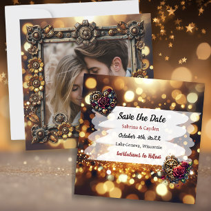 Gold Blume Steampunk Personalisiert Hochzeit Save The Date