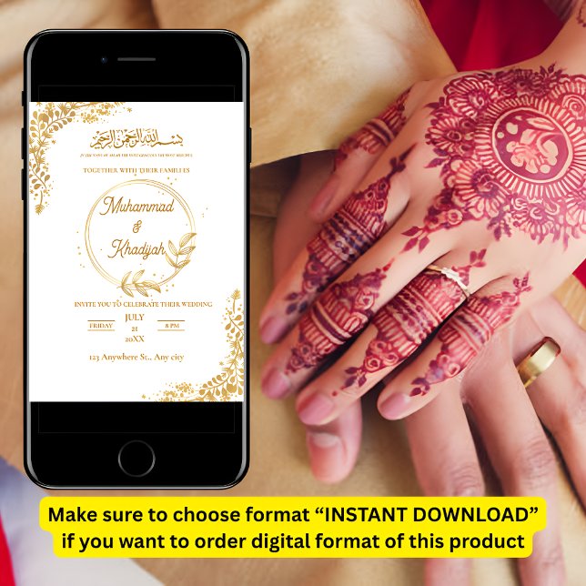 Gold Blume Verzierte muslimische Hochzeit Einladun Einladung (Von Creator hochgeladen)