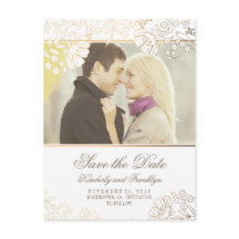 Gold Blume Weißes Vintages Foto Save the Date