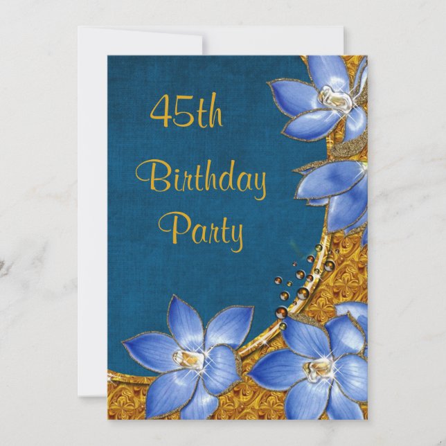 Gold & Blumen 45. Geburtstag Einladung (Vorderseite)