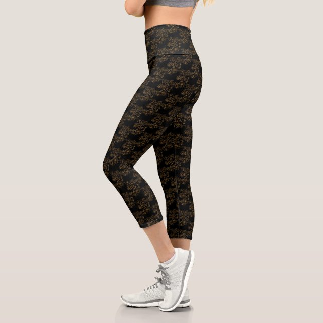 Gold-Blumendesign auf schwarz Capri Leggings (Links)