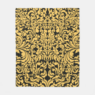 Gold blumengeschmückte Kunstmuster auf schwarz, t Fleecedecke