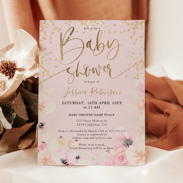 Gold Blumenwasser Babydusche Budget (Gold floral watercolor baby shower budget invitation)