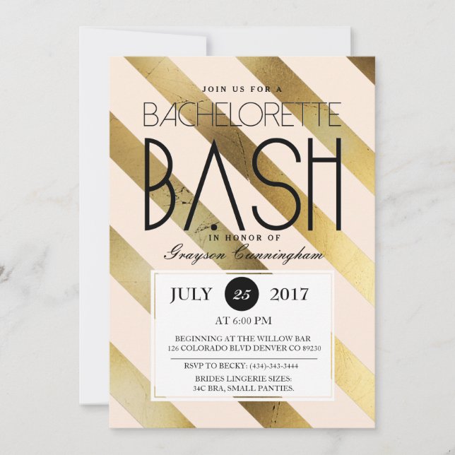 Gold & Blush Bachelorette Bash | Party Einladung (Vorderseite)