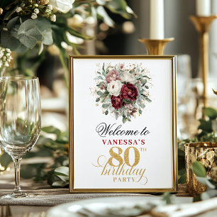 Gold Blush Burgund 80. Geburtstags-Willkommensschi Poster