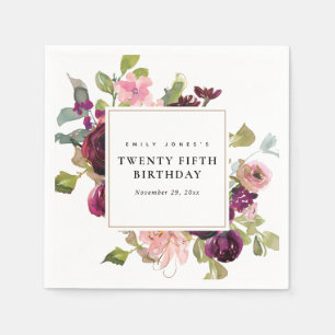 GOLD BLUSH BURGUNDY ROSE FLORAL JEDER ALTER GEBURT SERVIETTE