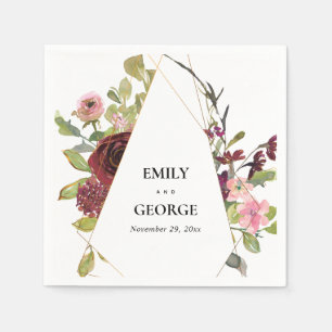 GOLD BLUSH BURGUNDY ROSE WATERCOLOR BLUSH BURGUNDY SERVIETTE