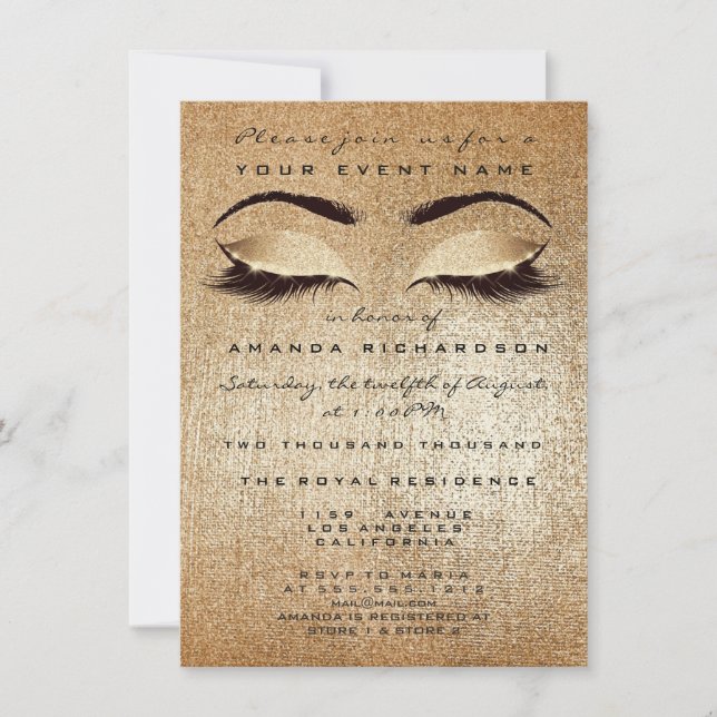 Gold Blush Makeup Eyes Glitzer 16. Bridal Einladung (Vorderseite)