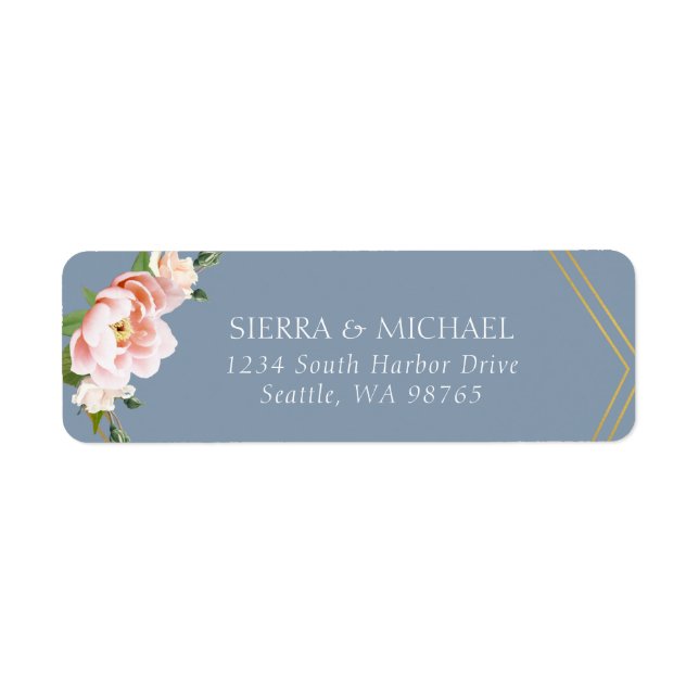 Gold Blush Peony Dusty Blue Wedding Return Address (Vorne)
