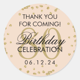 Gold Blush Pink 80. Geburtstag Vielen Dank Glitzer Runder Aufkleber