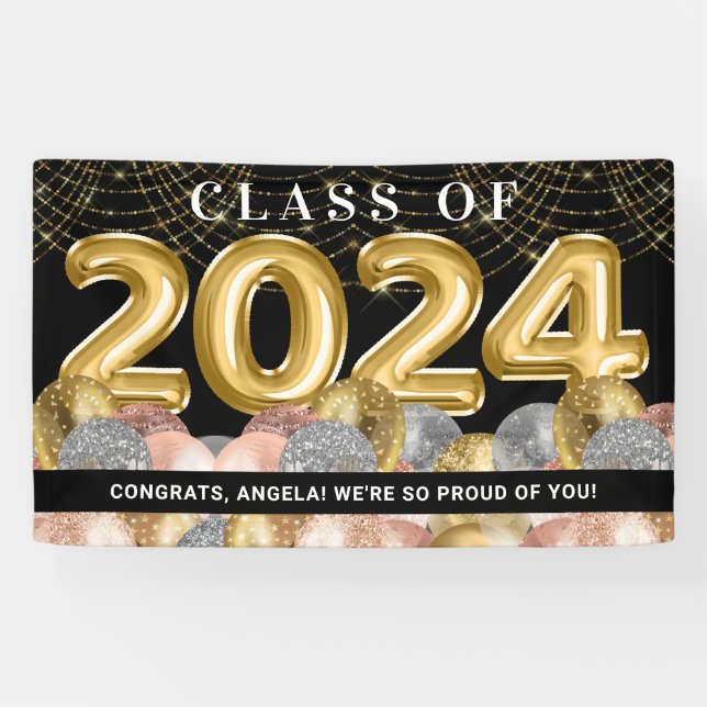 Gold Blush PInk Glitzer Class 2024 Abschluss Banner (Horizontal)