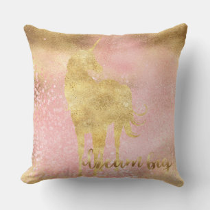 Gold Blush Pink Magical Unicorn Kissen