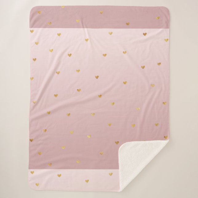 Gold Blush Pink Ombre Herz Sherpadecke (Vorderseite)