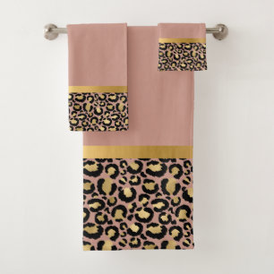 GOLD BLUSH PINK TIERE LEOPARD BADEZIMMER SET