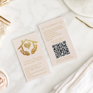 Gold Blush Reinigungsdienst Dienstmädchen QR-Code- Visitenkarte