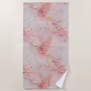Gold Blush Rosa Vögel Strandtuch
