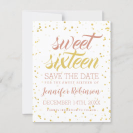 Gold & Blush Sweet 16 Rett Date Sparkle Confetti Save The Date
