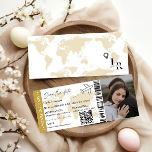 Gold Boarding Pass Hochzeit speichern Sie das Datu Einladung