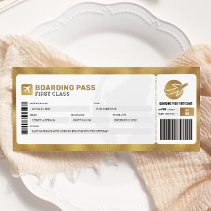 Gold Boarding Pass Reisen Flugzeug Geschenkgutsche Einladung