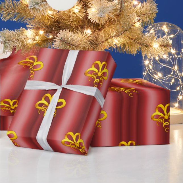 Gold Bogen auf Red Christmas Geschenkpapier (Von Creator hochgeladen)