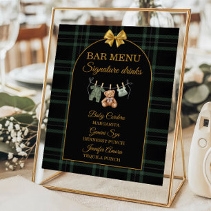 Gold-Bogen-Bär-Tartan-Baby-Shower-Bar-Menü Poster