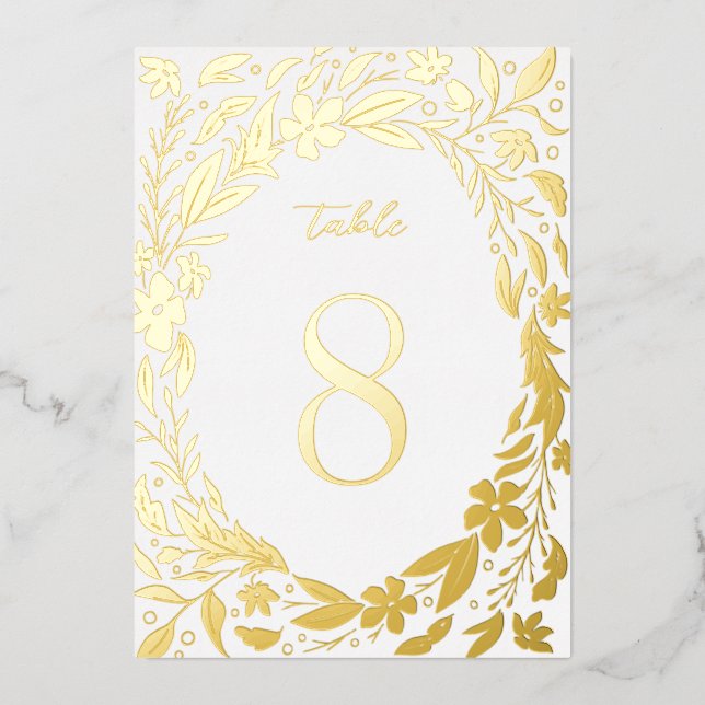 Gold Boho Blumenrand Garten Tischnummern (Vorderseite)