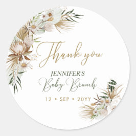 Gold Boho/Bohemisch Baby Brunch Vielen Dank Runder Aufkleber