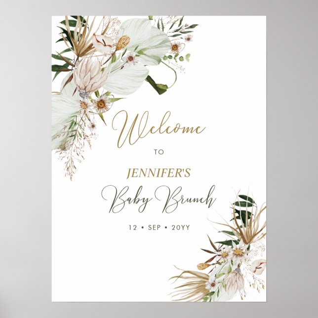 Gold Boho/Bohemisch Baby Brunch Willkommen Poster (Vorne)