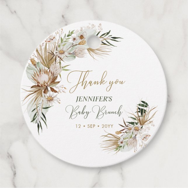 Gold Boho/Bohemisch Baby Dusche Brunch Vielen Dank Geschenkanhänger (Vorderseite)