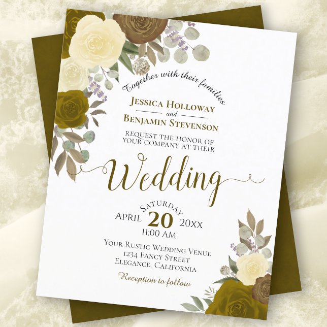 Gold Boho Chic Floral BUDGET Hochzeit Einladung (Von Creator hochgeladen)
