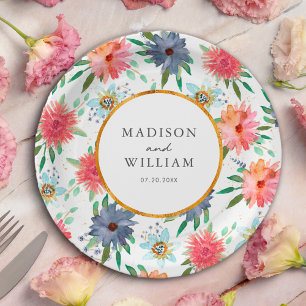 Gold Boho Chic Whimsical Greenery Wildblume Pappteller