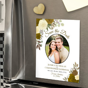 Gold Boho Floral & Foto Hochzeit Sichern Sie das D Magneteinladung