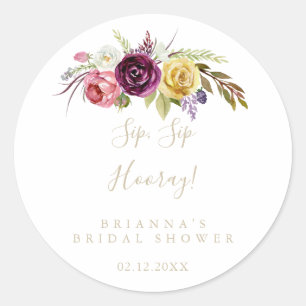 Gold Boho Floral Sip Sip Hooray Brautparty   Runder Aufkleber