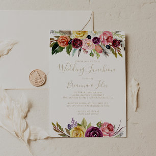Gold Boho Floral Wedding Luncheon Brautparty Einladung