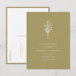 Gold Boho Minimalistisch Botanisch Save the Date Ankündigungspostkarte