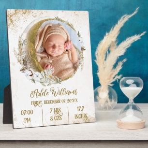 Gold-Boho-Mond-Baby-Geburtsstunde mit Foto Fotoplatte