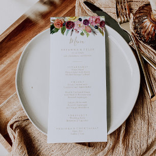 Gold Boho Tropical Floral Dinner Menükarte