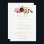 Gold Boho Tropical Wedding Kissing Menu Game Card<br><div class="desc">Diese goldene,  tropische Hochzeitskissingkarte eignet sich perfekt für einen modernen Hochzeitsempfang. Die Gestaltung umfasst handbemalte braune Wildfedern,  bohgelbe,  weiße,  lila,  rosa,  rot-bordeauxfarbene Blume und blaue Beeren,  die in hübschen Bouquets angeordnet sind.</div>