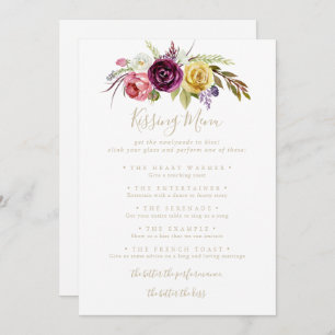 Gold Boho Tropical Wedding Kissing Menu Game Card