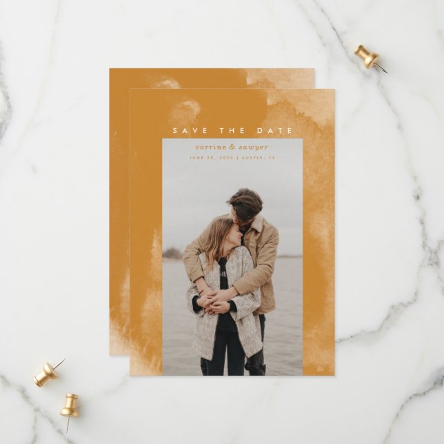 Gold Boho Watercolor Save the Date (Vorderseite/Rückseite Beispiel)