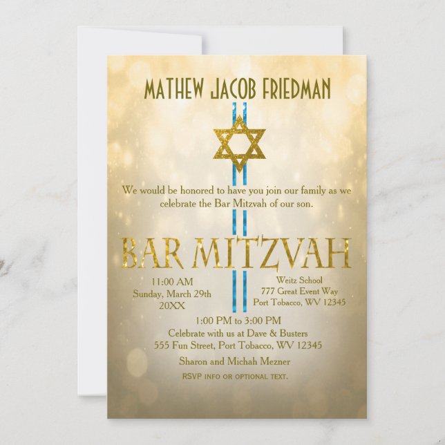 Gold Bokeh | Bar Mitzvah Einladung (Vorderseite)