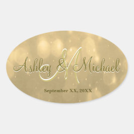 Gold Bokeh | Hochzeitsticker Ovaler Aufkleber