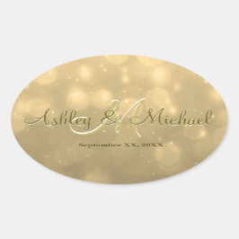 Gold Bokeh | Hochzeitsticker Ovaler Aufkleber