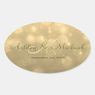 Gold Bokeh   Hochzeitsticker Ovaler Aufkleber
