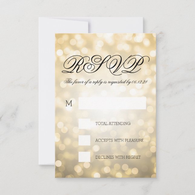 Gold Bokeh Lights Elegante Hochzeitsfeier UAWG RSVP Karte (Vorderseite)