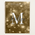 Gold Bokeh Modern Monogram Sparkle Planner Planer<br><div class="desc">Dieser Planer hat einen Hintergrund von goldenem Buh-Funkeln. Einfach und modern. Füllen Sie es mit einem personalisierten Monogramm und Namen aus. Erstellt von der einfachen Farmhouse Press.</div>