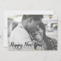 Gold Bokeh Snow Happy New Year Foto Card