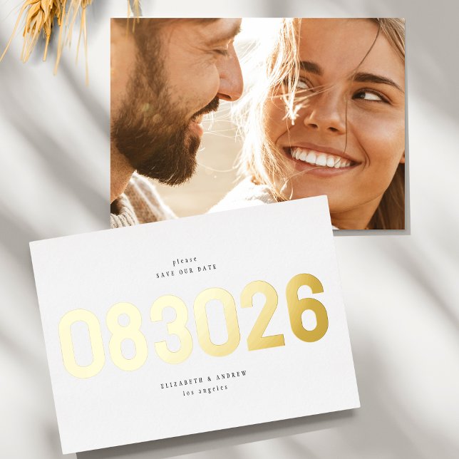 Gold Bold Big Date Einfaches Foto Save the Date Folieneinladung (Von Creator hochgeladen)