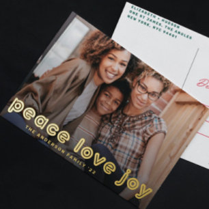 GOLD BOLD LINE PEACE LIEBE JOY FOTO Weihnachten Folien Feiertagspostkarte