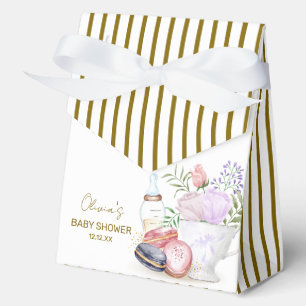 Gold Bonjour Floral Macarons Milk Tea Baby Dusche Geschenkschachtel